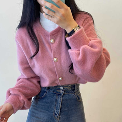 パールボタンクロップカーディガン PINK