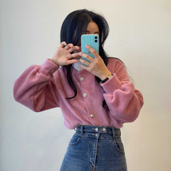 パールボタンクロップカーディガン PINK