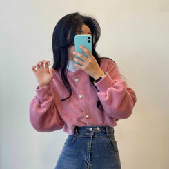 パールボタンクロップカーディガン PINK