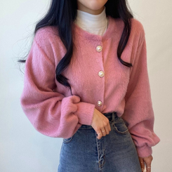 パールボタンクロップカーディガン PINK