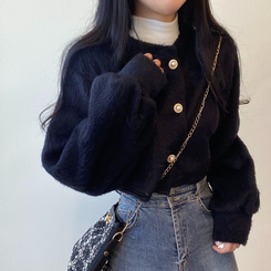 パールボタンクロップカーディガン BLACK