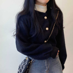 パールボタンクロップカーディガン BLACK