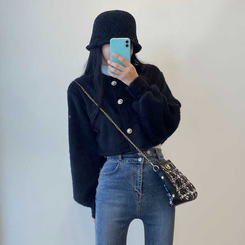 パールボタンクロップカーディガン BLACK