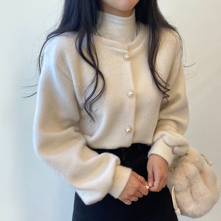 パールボタンクロップカーディガン IVORY