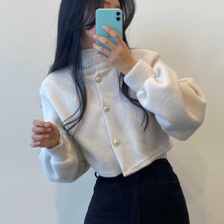 パールボタンクロップカーディガン IVORY