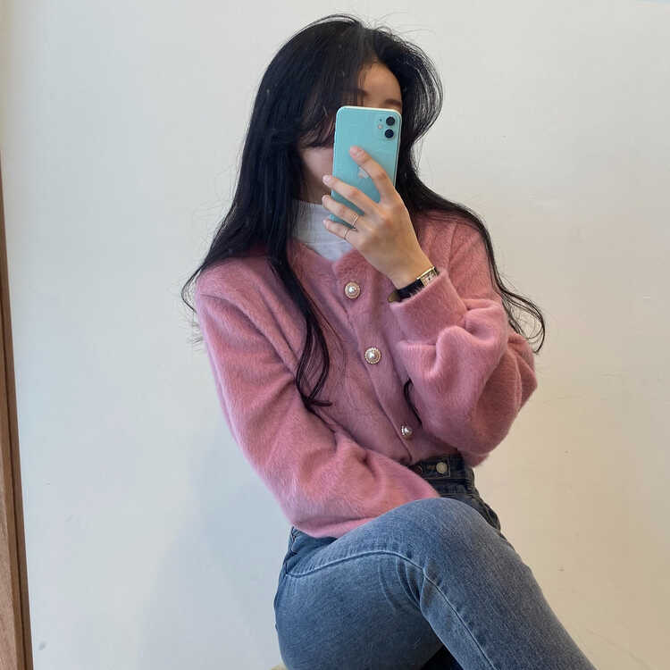 パールボタンクロップカーディガン PINK