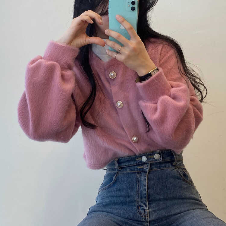 パールボタンクロップカーディガン PINK