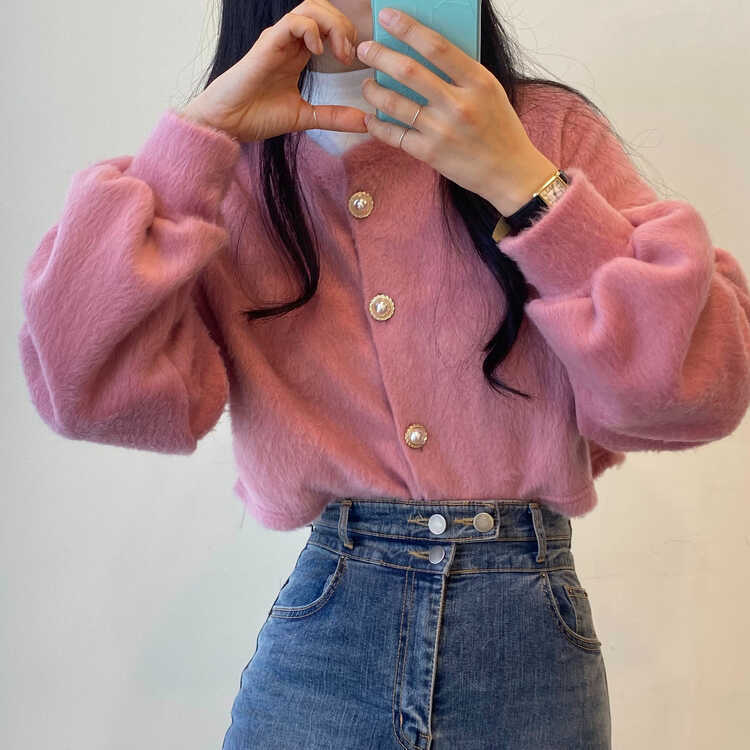 パールボタンクロップカーディガン PINK