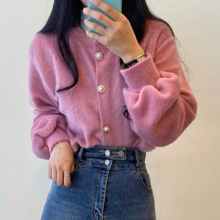 パールボタンクロップカーディガン PINK