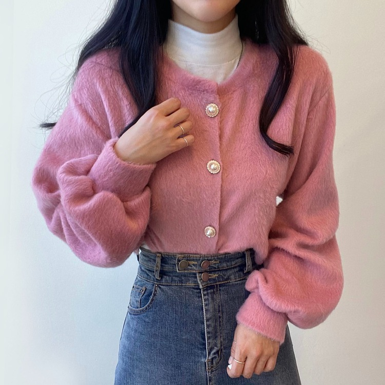 パールボタンクロップカーディガン PINK