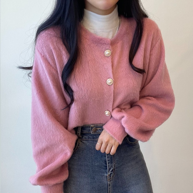 パールボタンクロップカーディガン PINK