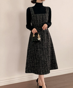 ツイードジャンパースカート｜ロングワンピース｜韓国ファッション通販