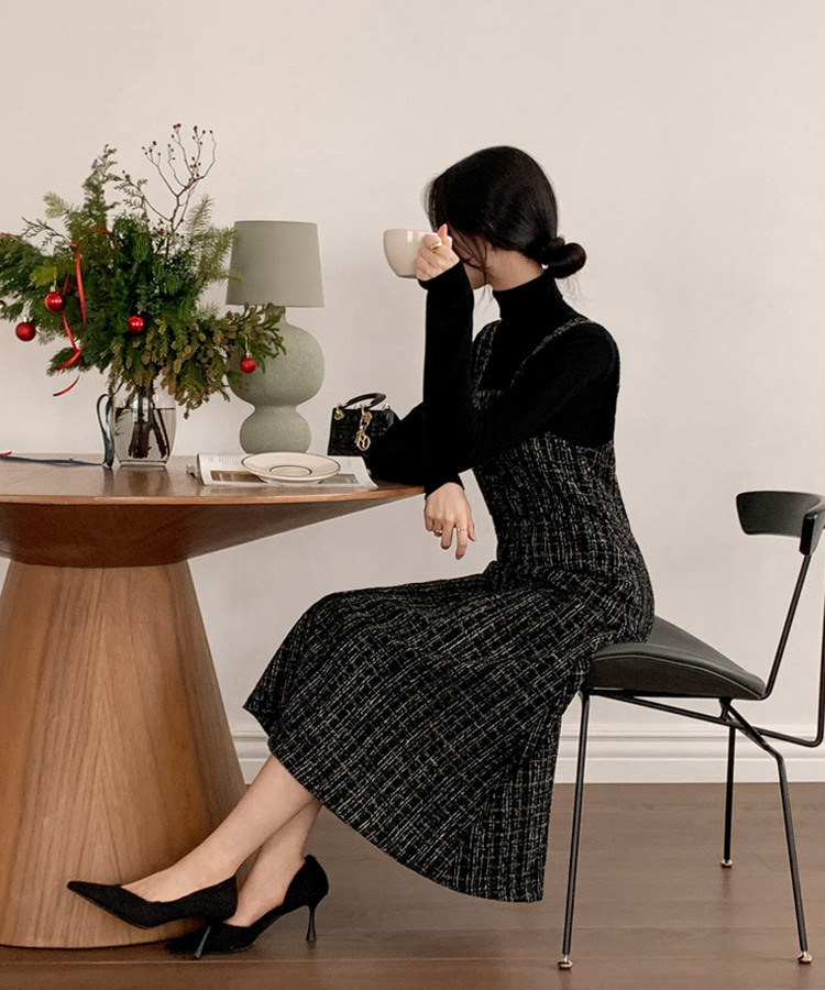 ツイードジャンパースカート｜ロングワンピース｜韓国ファッション通販