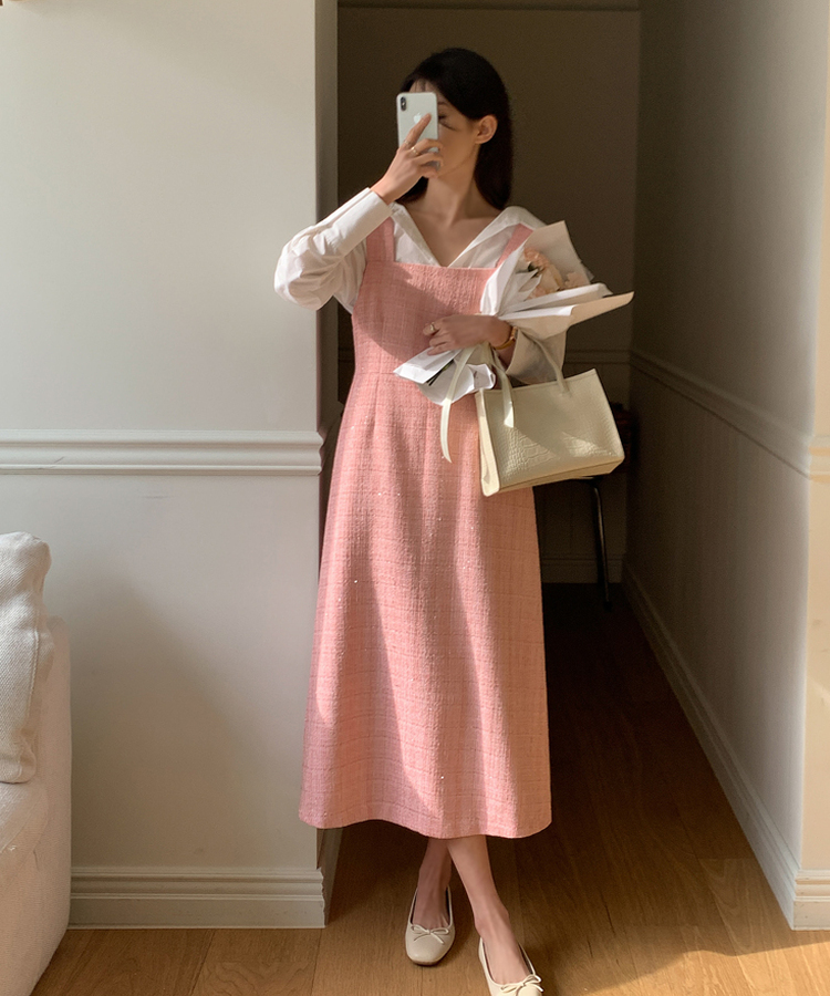 ツイードジャンパースカート｜ロングワンピース｜韓国ファッション通販