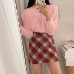 SSK11063 Aラインチェックミニスカート ミニスカート - ilang