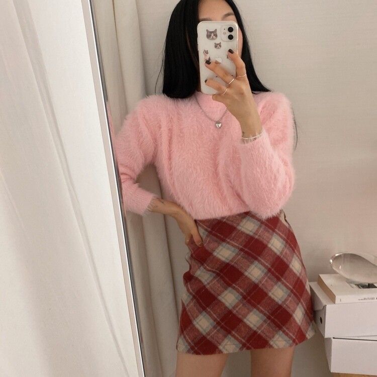 Miu Miu ピンクグリーンチェックミニスカートAライン新品 未使用 130cmあり/インナー付き】チェックミニスカート（ミニスカート