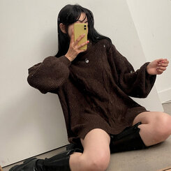 ウールケーブルニットワンピース｜ミニワンピース｜韓国