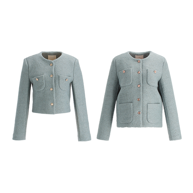 ノーカラーツイードジャケット