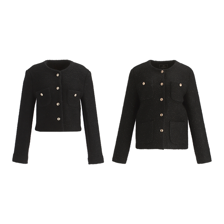 ノーカラーツイードジャケット