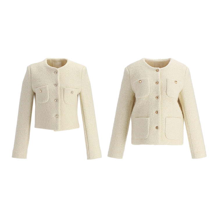 ノーカラーツイードジャケット