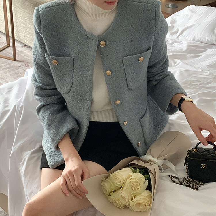 ノーカラーツイードジャケット SKYBLUE