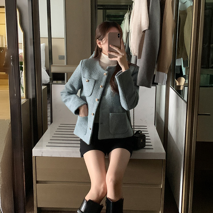 ノーカラーツイードジャケット SKYBLUE