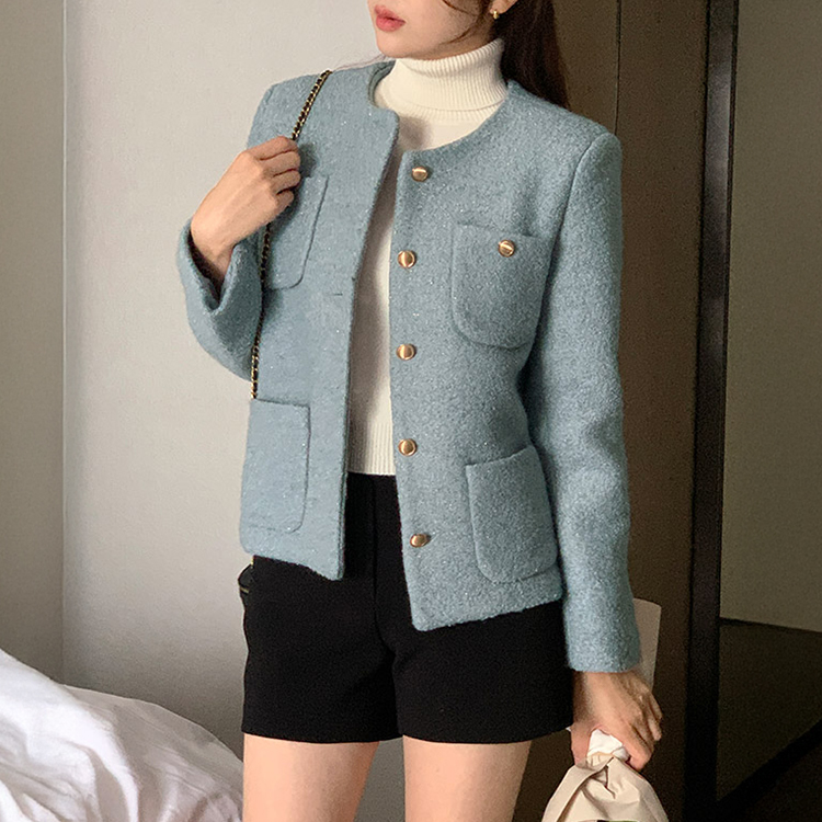 ノーカラーツイードジャケット SKYBLUE