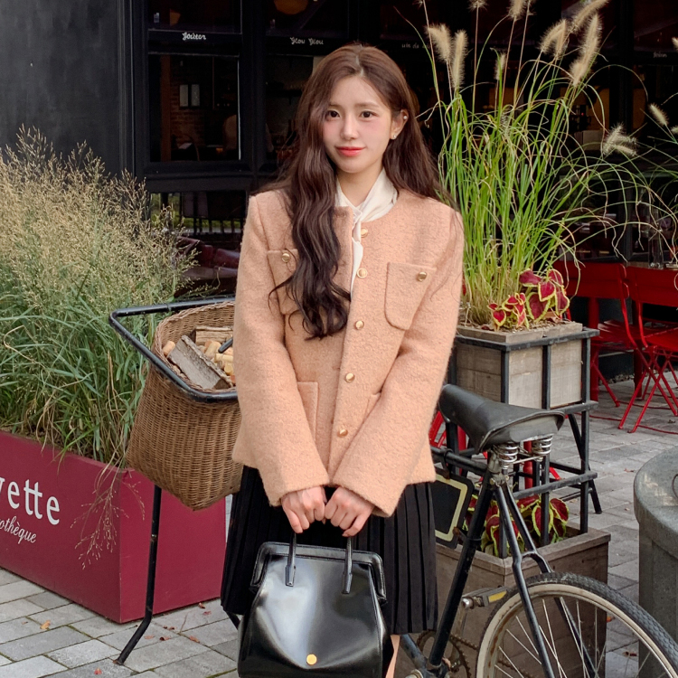 ノーカラーツイードジャケット PINK