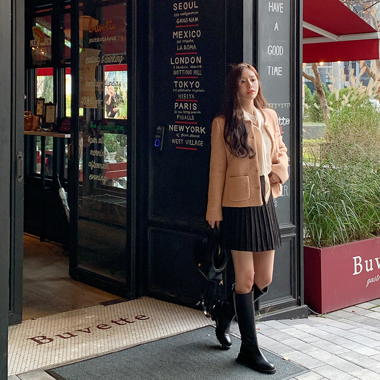 ノーカラーツイードジャケット PINK