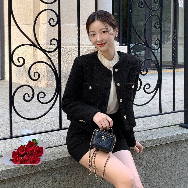 ノーカラーツイードジャケット BLACK