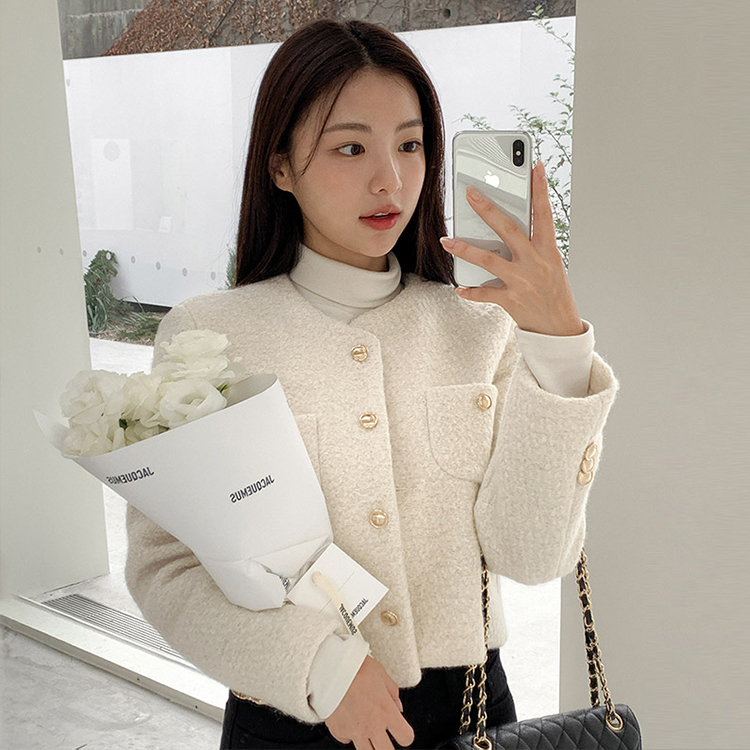 ノーカラーツイードジャケット IVORY