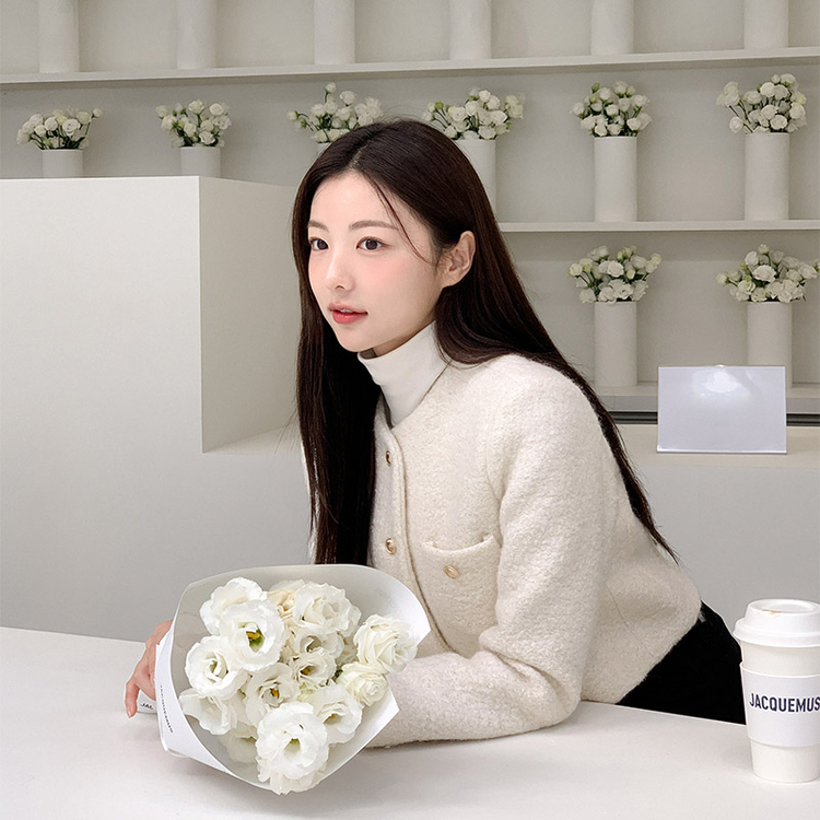 ノーカラーツイードジャケット IVORY