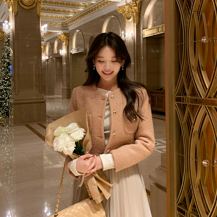 ノーカラーツイードジャケット PINK