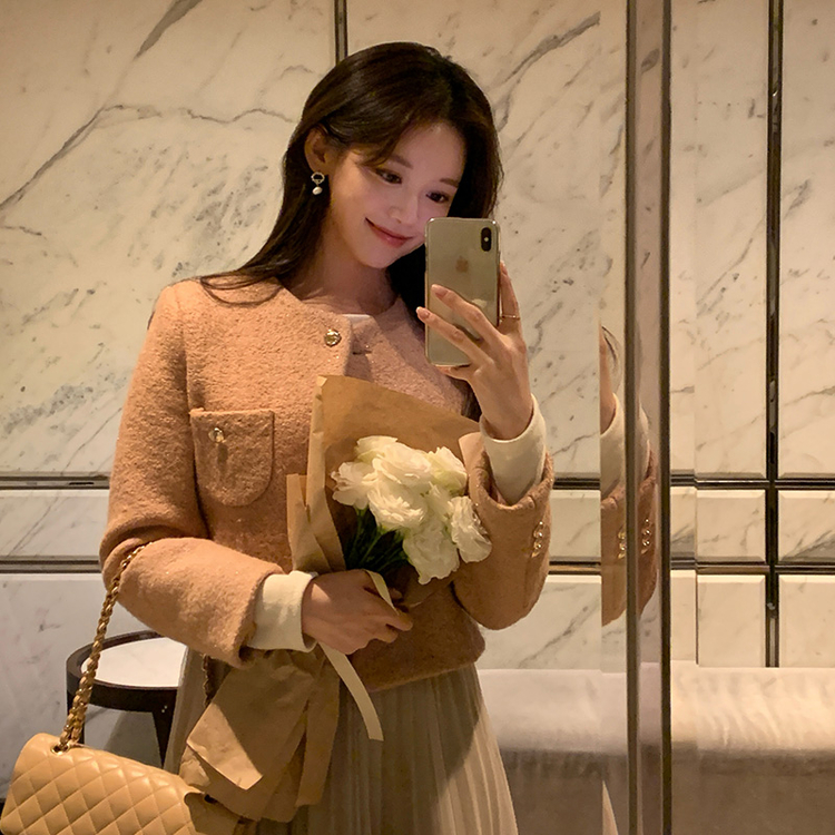 ノーカラーツイードジャケット PINK