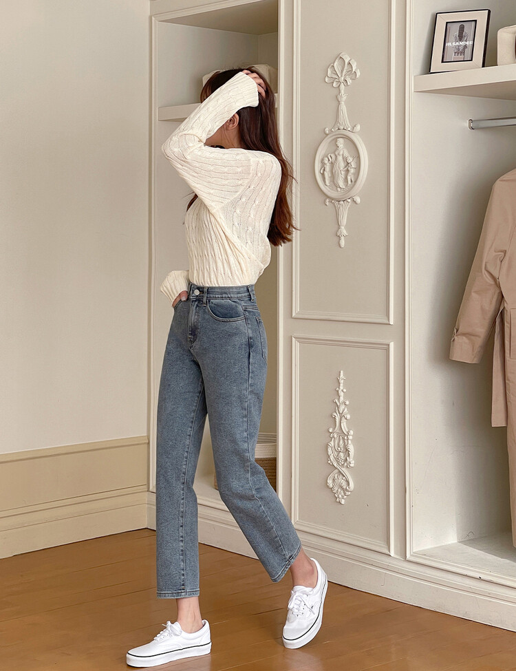 [숏,기본,롱~2XL]슬림 일자 밴딩 데님 팬츠(4color) 라이트블루