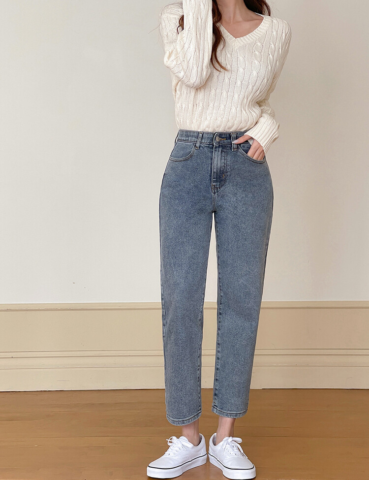 [숏,기본,롱~2XL]슬림 일자 밴딩 데님 팬츠(4color) 라이트블루