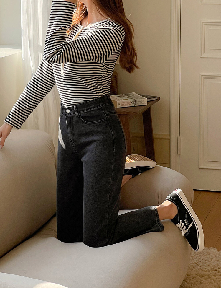 [숏,기본,롱~2XL]슬림 일자 밴딩 데님 팬츠(4color) 차콜