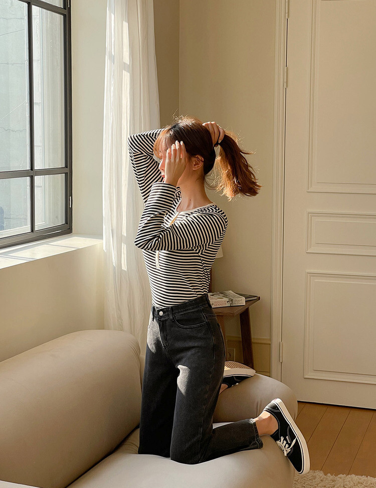 [숏,기본,롱~2XL]슬림 일자 밴딩 데님 팬츠(4color) 차콜