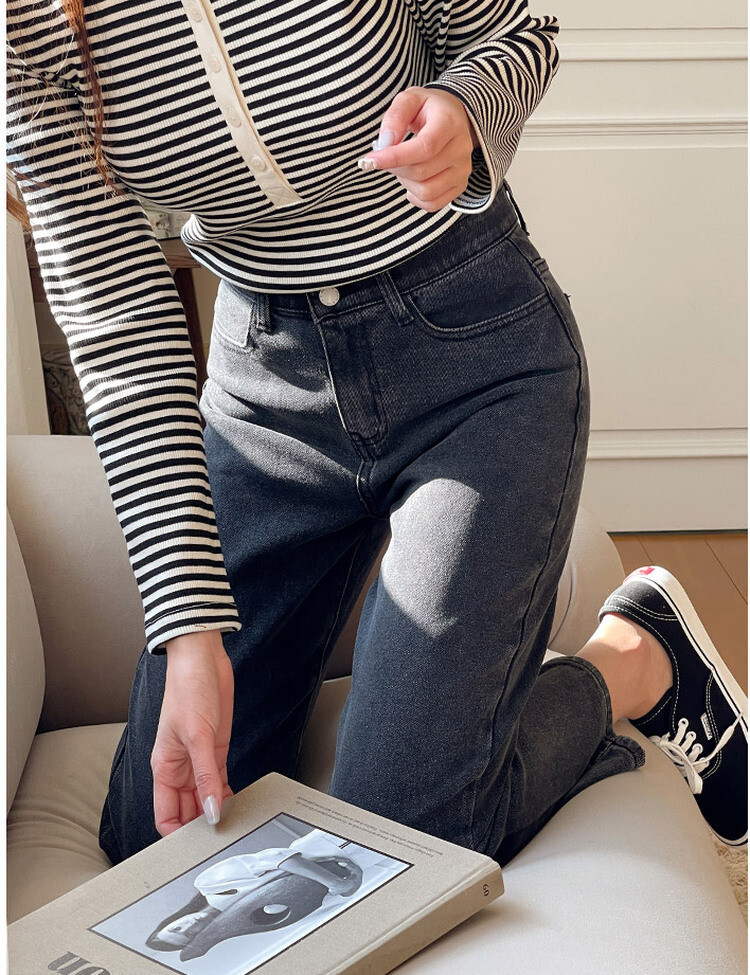 [숏,기본,롱~2XL]슬림 일자 밴딩 데님 팬츠(4color) 차콜