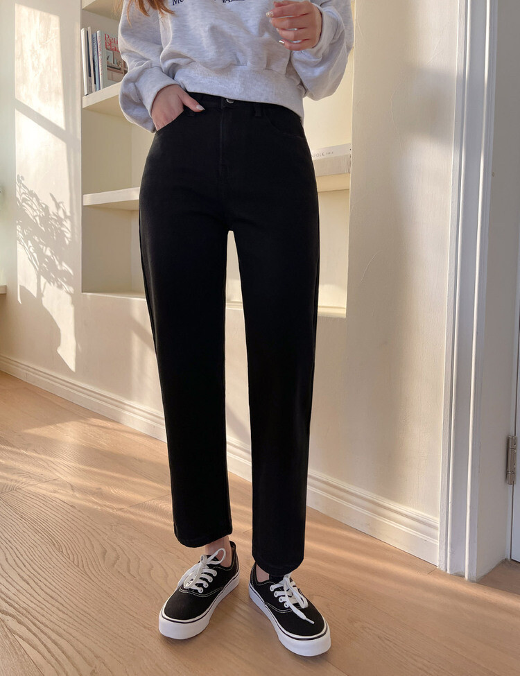 [숏,기본,롱~2XL]슬림 일자 밴딩 데님 팬츠(4color) 블랙