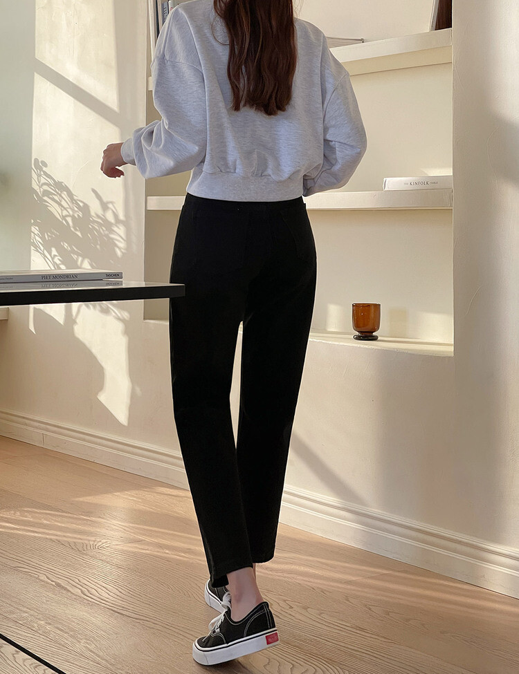 [숏,기본,롱~2XL]슬림 일자 밴딩 데님 팬츠(4color) 블랙
