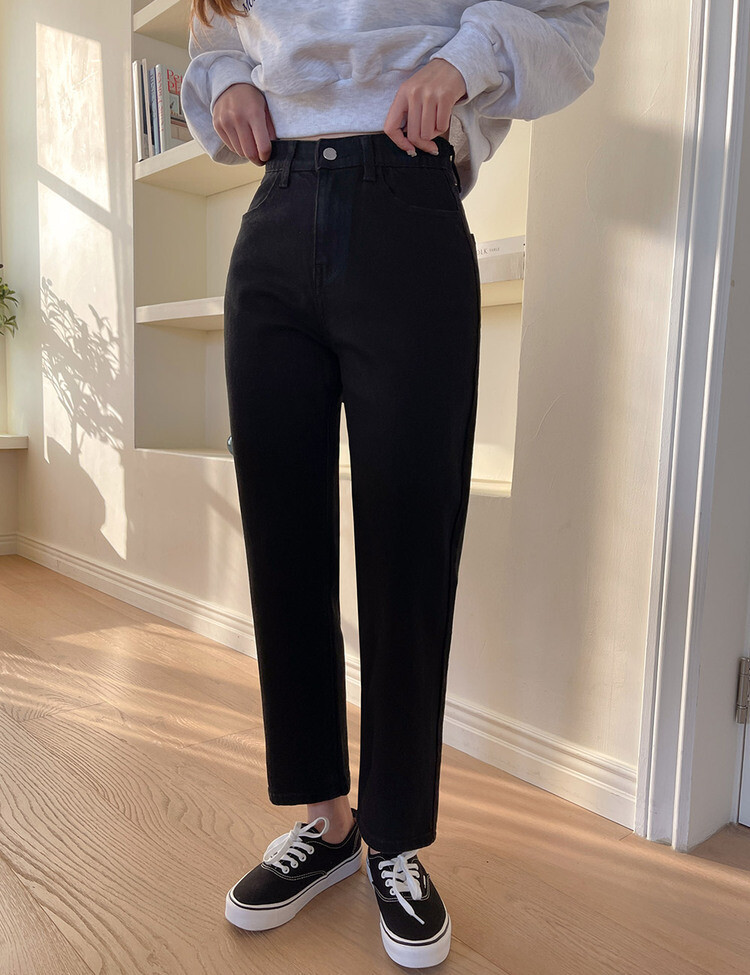 [숏,기본,롱~2XL]슬림 일자 밴딩 데님 팬츠(4color) 블랙
