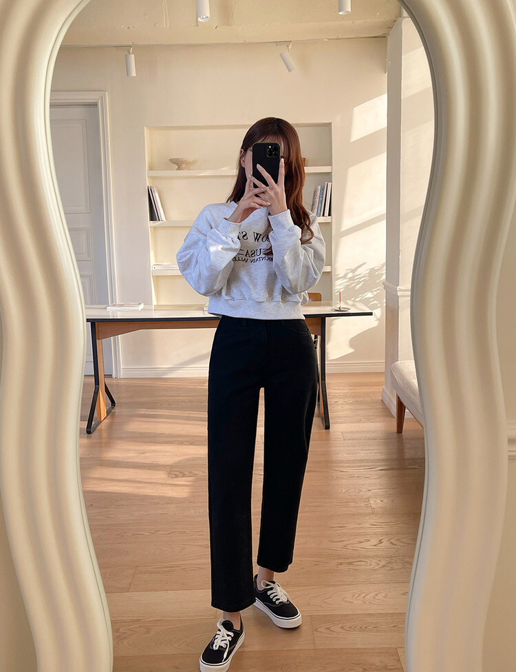 [숏,기본,롱~2XL]슬림 일자 밴딩 데님 팬츠(4color) 블랙