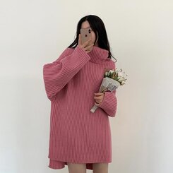 ❤️25新作 新品♡ SelfPortrait ピンク色ミニワンピース♡　E72 タートルネックルーズニットミニワンピース6色｜ミニワンピース｜韓国