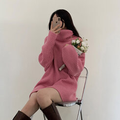 タートルネックルーズニットミニワンピース6色｜ミニワンピース｜韓国