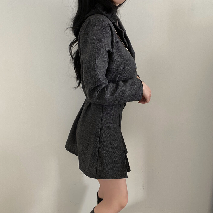 SET]ヘリンボーンクロップジャケット+ミニスカート｜ツーピース｜韓国
