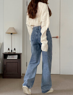 [ビンテージ!しっかり!]ワイドフィットデニムパンツ ライトブルー