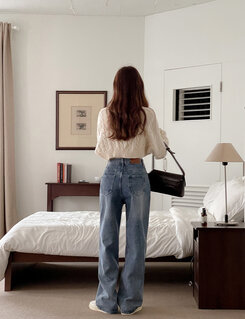 [ビンテージ!しっかり!]ワイドフィットデニムパンツ ライトブルー