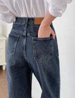 [ビンテージ!しっかり!]ワイドフィットデニムパンツ ディープブルー