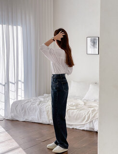 [ビンテージ!しっかり!]ワイドフィットデニムパンツ ディープブルー